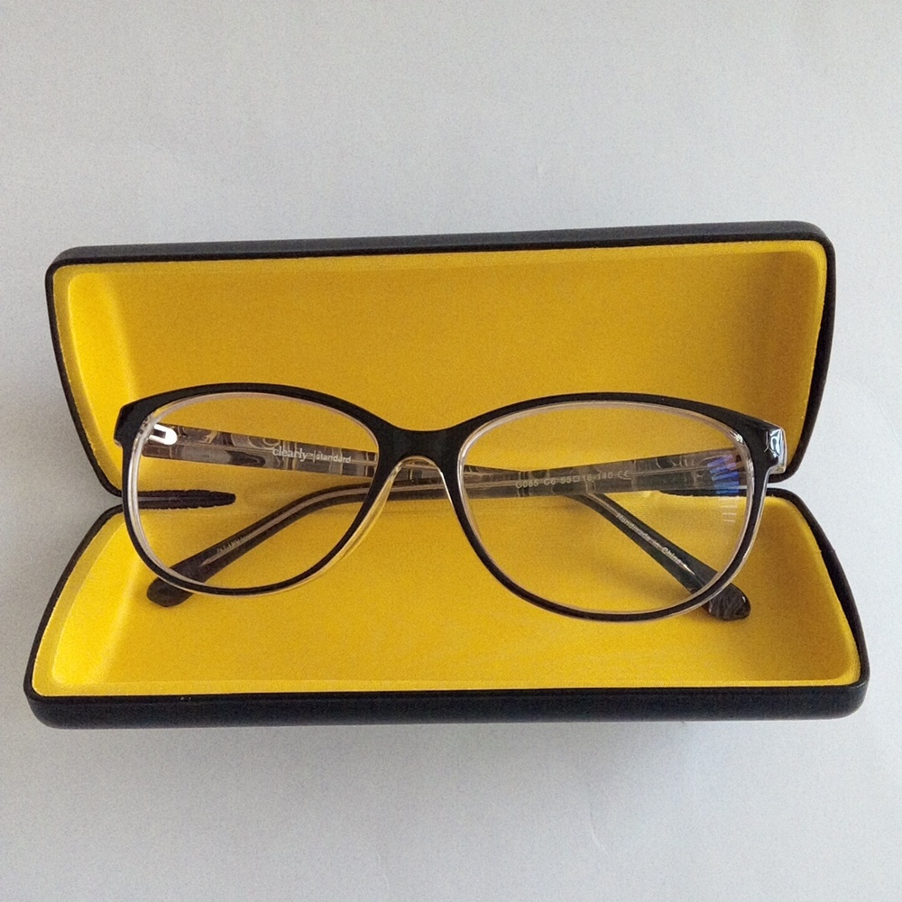 Clearly Standard Black Prescription Eyeglasses With Pattern On Handle Free Case